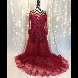 New Sheer Tulle Formal Gown sleeve + mini skirt